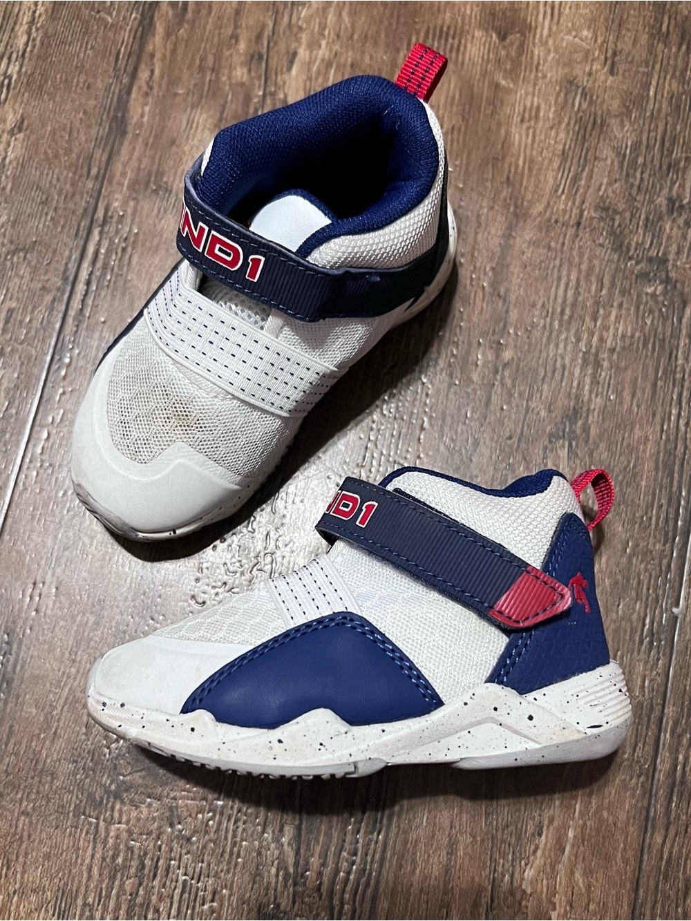 Toddler AND1 White & Navy Athletic Sneakers with Red Accents